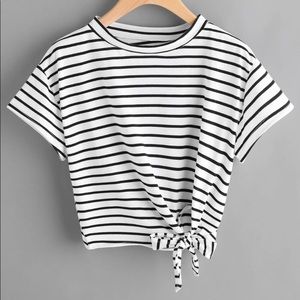 Cropped, stripped t shirt with a tie